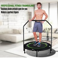 40" Foldable Trampoline Fitness Exercise with Adjustable Handrail and Safety Pad Indoor Outdoor Exercise Trampoline for Adults Kids Body Fitness Training Workouts Onli