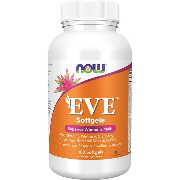 NOW Supplements, Eve Women's Multivitamin with Evening Primrose, Cranberry, Green Tea, Horsetail Silica & CoQ10, 180 Softgels