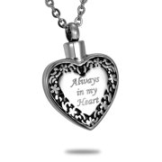 Retro Always in My Heart Black Cremation Jewelry Ashes Keepsake Memorial Urn Necklace for Friend/Family/Pet Unisex