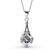 Cate & Chloe Isla 18k White Gold Pendant Necklace with Swarovski Crystals, Best Silver Paris Eiffel Tower Necklace for Women, Special-Occasion-Jewelry, Round-Cut Swarovski Crystals - MSRP $129