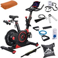 Echelon ECH01-EX3-RED Smart Connect Fitness Bike EX-3 (Red) Bundle with Workout Cooling Sport Towel, Black Mountain 7-Piece Fitness Kit and Deco Essentials Sport Zippered Waist Belt