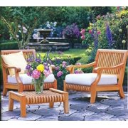 WholesaleTeak Outdoor Patio Grade-A Teak Wood 3 Piece Teak Sofa Chair Set -2 Lounge Chairs and 1 Ottoman -Furniture only --Giva Collection #WMSSGV1