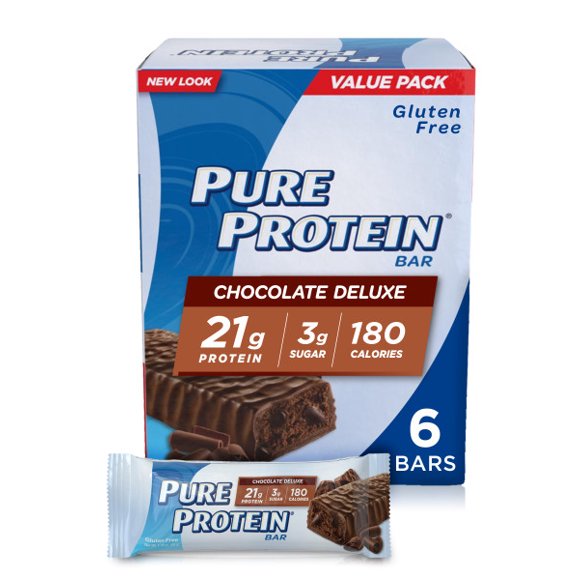 Pure Protein Bars, Chocolate Deluxe, 21g Protein, Gluten Free, 1.76 oz, 6 Ct