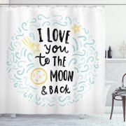 I Love You Shower Curtain, Cartoon Style Sweet Dreams Children Sibling Love Friends Baby Kids Theme, Fabric Bathroom Set with Hooks, 69W X 84L Inches Extra Long, Mint Grey Yellow, by Ambesonne