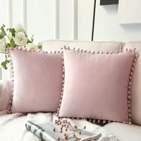 Phantoscope Pom Pom Velvet Series Decorative Throw Pillow, 18" x 18", Light Pink, 2 Pack