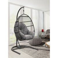 Patio Crosby Wicker Egg Hanging Chair with Stand and Gray Cushion
