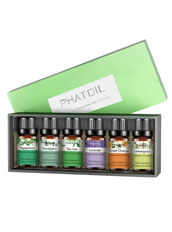 PHATOIL Aromatherapy Essential Oils Gift Set for Diffusers Humidifier 100% Pure Natural Massage Bath Sleep Relaxation (10ml 6-Pack)
