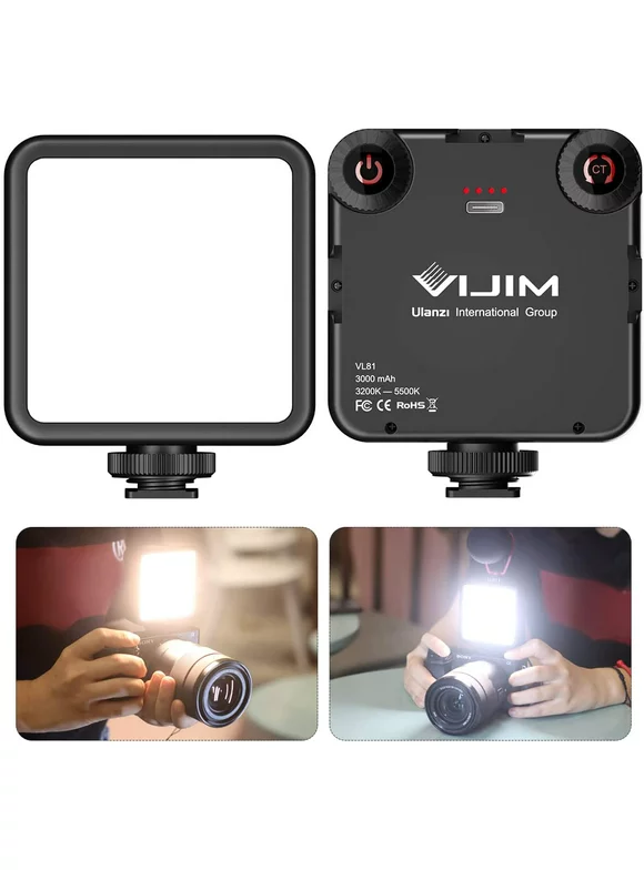 VIJIM Bi-Color LED Video Light, Mini Portable Rechargeable Camera Lights with 3 Cold Shoe, CRI95+ 3200K-5600K Dimmable Panel Vlog Light for Video Recording DSLR Camera Camcorder Gopro