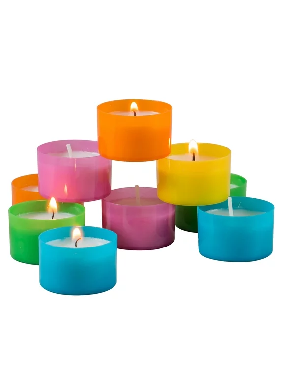 Stonebriar Unscented Long Burning Tealight Candles with 6-7 Hour Burn Time, 96 Pack, Multicolor