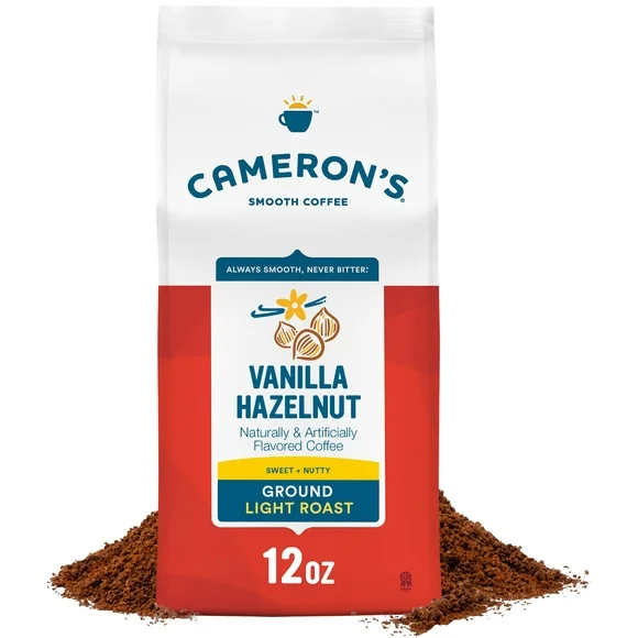 Cameron's Coffee Flavored Vanilla Hazelnut Ground Coffee, Light Roast, 12 oz, Naturally Caffeinated