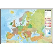 POLITICAL MAP OF EUROPE (EUROPA) - FRAMED POSTER (SPANISH MAP) (36 x 24") (Shiny White Colored Aluminum Frame)