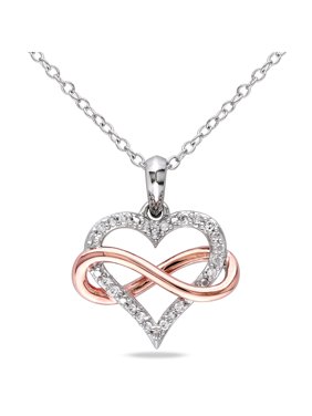 Diamond-Accent Two-Tone Sterling Silver Infinity Heart Pendant Necklace