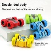 Set of 4 Double-sided Stunt Flip Inertia Car Friction Powered Car Toys Push and Go Toy Cars for Toddlers Powered Pull Back Toys Vehicle 360 Rotation, Gifts for 3 4 5 6 7 8 Year Old Boy and Girl