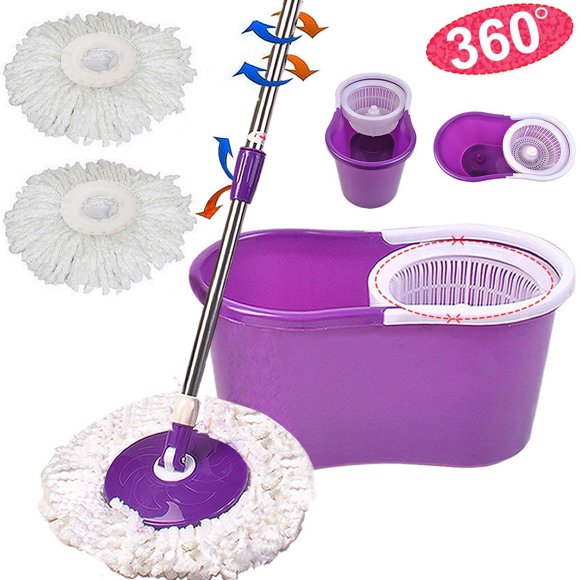 Ktaxon Microfiber Spin Floor Mop with Bucket 2 Heads Rotating 360 Easy Cleaning Mop Cleaning System