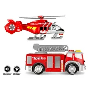 Tonka - Mighty Force - Lights and Sounds - 2 Pack Bundle - Fire Truck & Rescue Chopper