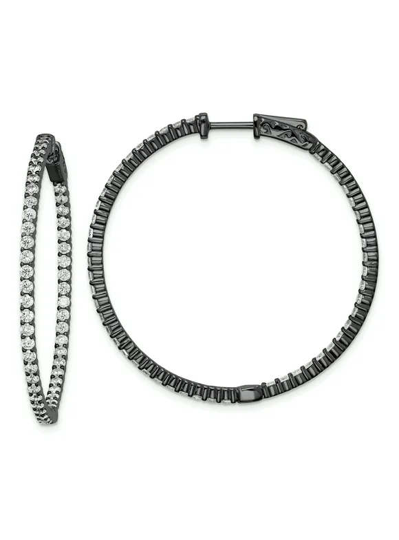 Sterling Silver Ruthenium-plated CZ In & Out Hoop Earrings