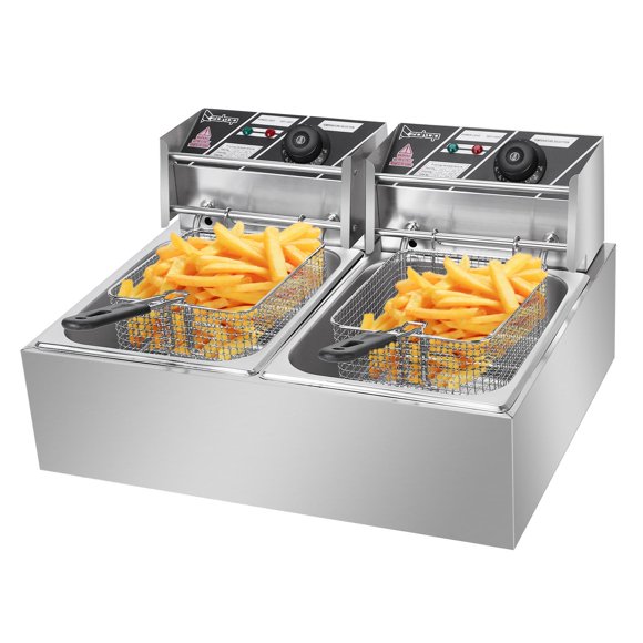 Ktaxon Commercial Electric Deep Fryer,Timer Stainless Steel French Fry&Dual Tanks Commercial