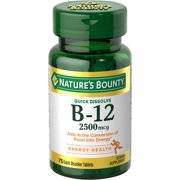 Nature's Bounty Vitamin B-12 Tablets, Cherry Flavor, 2500 mcg, 75 Ct