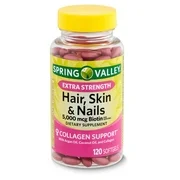 Spring Valley Extra Strength Biotin Hair, Skin & Nails Dietary Supplement, 5,000 mcg, 120 count