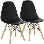 Gymax Set of 2 Modern Dining Side Chair Armless Home Office w/ Wood Legs Black