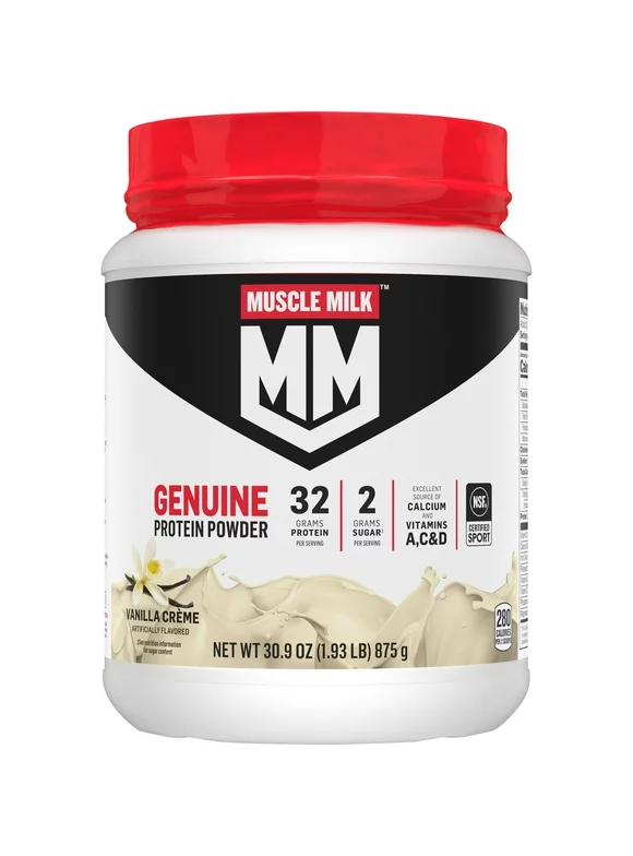 Muscle Milk Genuine Protein Powder, Vanilla Cr&egrave;me, 1.93 Pound, 12 Servings