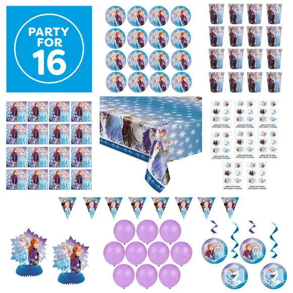 Unique Industries Frozen Party Tableware Kit Pack Set for 16 Multicolor Party Supply Set, 114 Pieces