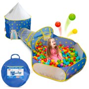 Kiddzery Rocket Ball Pit Tent with Crawling Tunnel Fold Up Pop-Up Playhouse Set