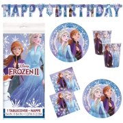 Frozen 2 Party Supplies Set - Serves 16 - Includes Banner Decoration, Tablecover, Large Plates, Napkins, Cups