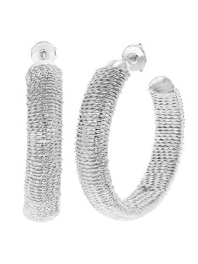 Silver Plated Wire Wrapped Braided Half Hoop Womens Stud Earrings