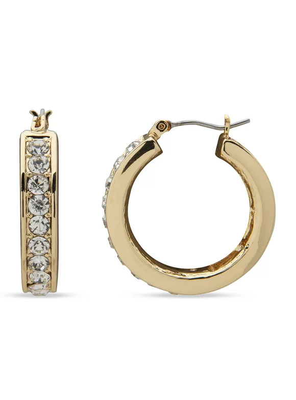 Gloria Vanderbilt Women's Gold and Cubic Zirconia Click-Top Hoop Earrings