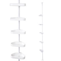 Aquaterior 5-Tier White Plastic Tension Bathroom Corner Shelf Bath Shower Caddy Pole Storage Rack Tower Organizer Basket