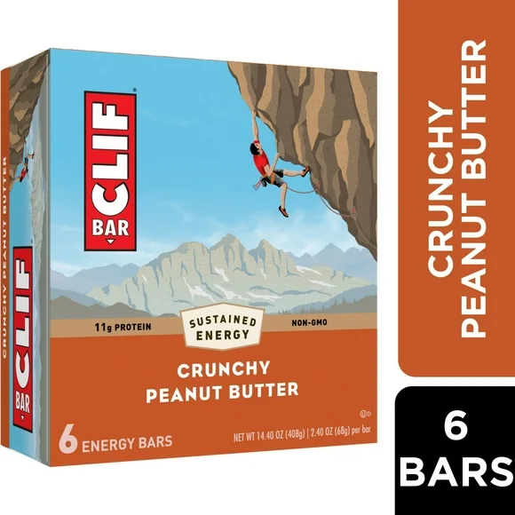 CLIF BAR - Crunchy Peanut Butter - Made with Organic Oats - 11g Protein - Non-GMO - Plant Based - Energy Bars - 2.4 oz. (6 Pack)