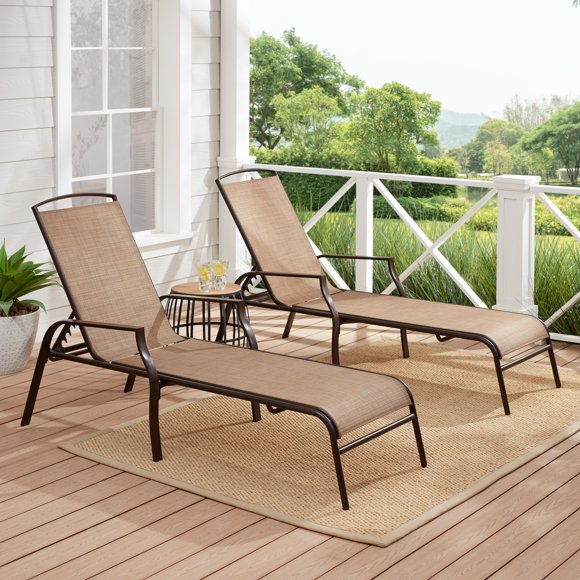 Mainstays Sand Dune Reclining Steel Outdoor Chaise Lounge - Set of 2, Tan