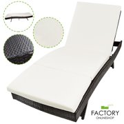 Geniqua Pool Chaise Lounge Chair Outdoor Patio Sunbed Rattan Furniture w/Cushion Beige