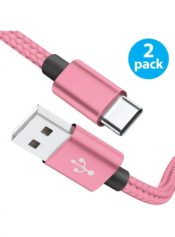 USB Type-C Cable 2-pack 6ft Fast Charging 3A Quick Charger Cord, Type C to A Cable 6 Foot Compatible Samsung Galaxy S10 S9 S8 Plus, Braided Fast Charging Cable for Note 10 9 8, LG V50 V40 G8 G7(Pink)