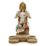 Holy Family With Guardian Angel Nativity Scene Advent Candleholder Set, 10 Inch