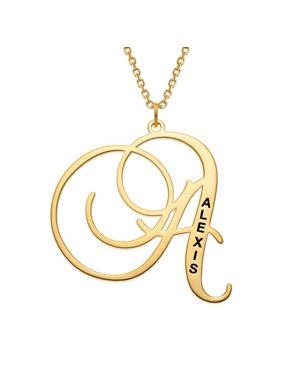 Personalized Women's Sterling Silver, Gold Over Sterling or Rose Gold Over Sterling Initial With Engraved Name Necklace