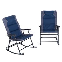 Outsunny Folding Padded Outdoor Camping Rocking Chair 2 Piece Set - Blue / Grey