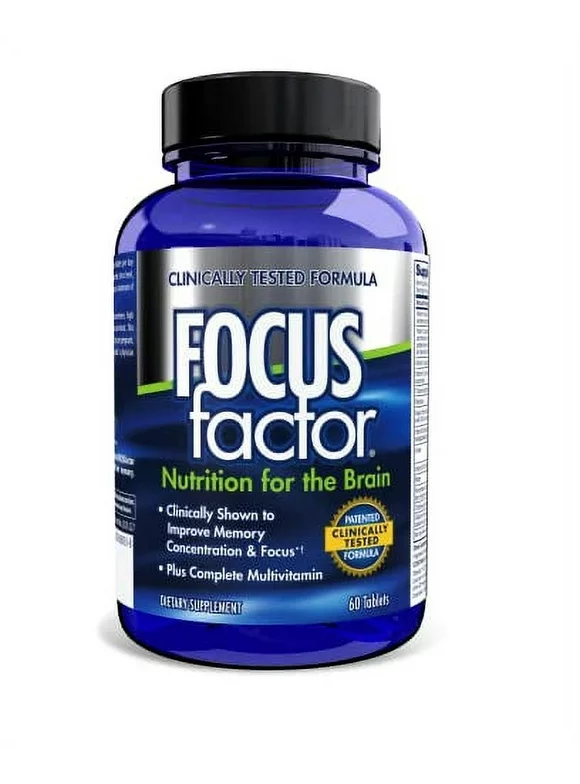 Focus Factor Nutrition for The Brain, Improved Memory & Concentration Brain Supplement, Complete Multivitamin with Vitamins B6, B12, D, Bacopa Monnieri & Tyrosine, 60 Count