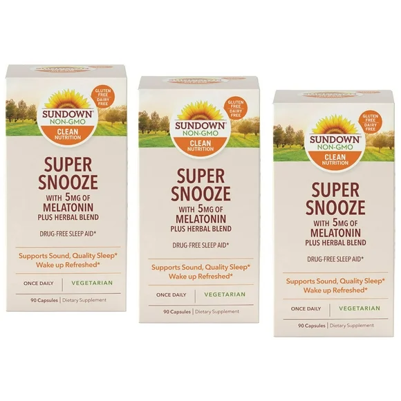 3 Pack Sundown Naturals Super Snooze Melatonin Capsules, 90 Count Each