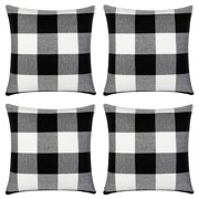 wendana  Classic Buffalo Check Throw Pillow Covers Cotton Linen 18 x 18 inch for Home Decor Design Cushion Case Sofa Bedroom Car, Pack of 4
