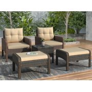 Outdoor Bistro Chairs Set for Patio, BTMWAY All-weather Rattan Outdoor Patio Conversation Lounge Chair Set, Porch Deck Balcony Outdoor Furniture Set, w/Ottoman&Coffee Table&Cushions, R534