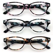 V.W.E. WoMen's Floral Oval Reading Glasses with Spring Hinge, 3 Pair