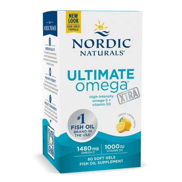 Nordic Naturals Ultimate Omega Xtra Softgels, Lemon, 1480 Mg Fish Oil 60 Ct