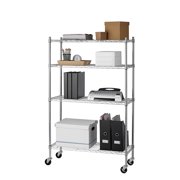 Hyper Tough 14"Dx36"Wx57.2"H 4 Shelf Wire Shelving with 3 in. Casters Silver
