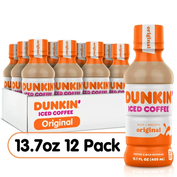 Dunkin' Original, Iced Bottled Coffee Drink, 13.7 fl oz, 12 Bottles