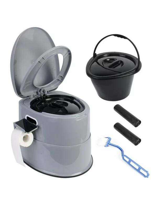 AEDILYS Portable Camping Toilet with Detachable Inner Bucket and Removable Toilet Paper Holder for Travel, Boating and Trips, Grey