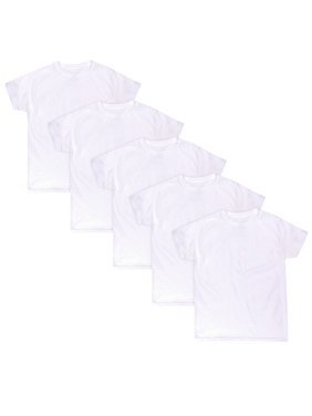 Yana Boys Undershirt, 5 Pack Tagless EcoSmart White Crew Undershirts, Sizes 6/8 - 18/20