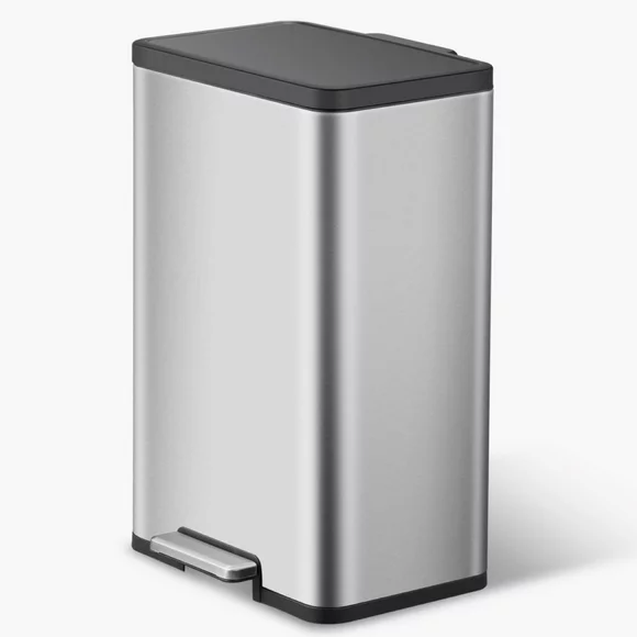 EKO EcoRise 25L+25L (2x6.6 gal) Dual Compartment Recycle Step Trash Can, Stainless Kitchen Trash Can
