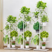 KWANSHOP 4/5/6/7/8 Tier Iron Craft Plant Stand, Metal Flower Pot Shelf Rack Display Rack for Garden Indoor Decor, (Dark Grey/White)